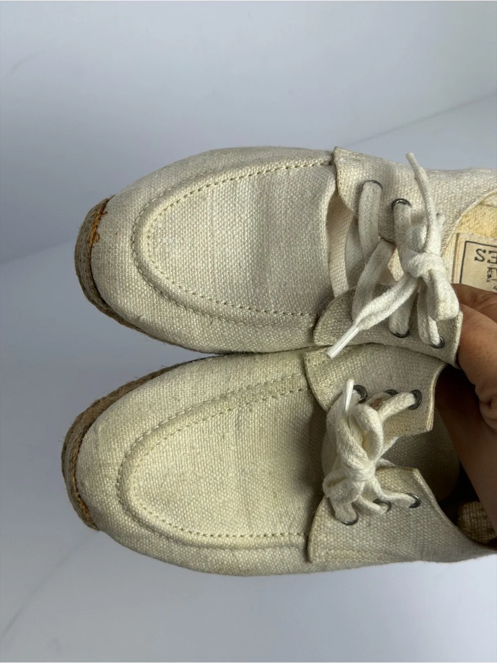 Vintage Hermes Canvas Lace-up Cream White Espadrilles